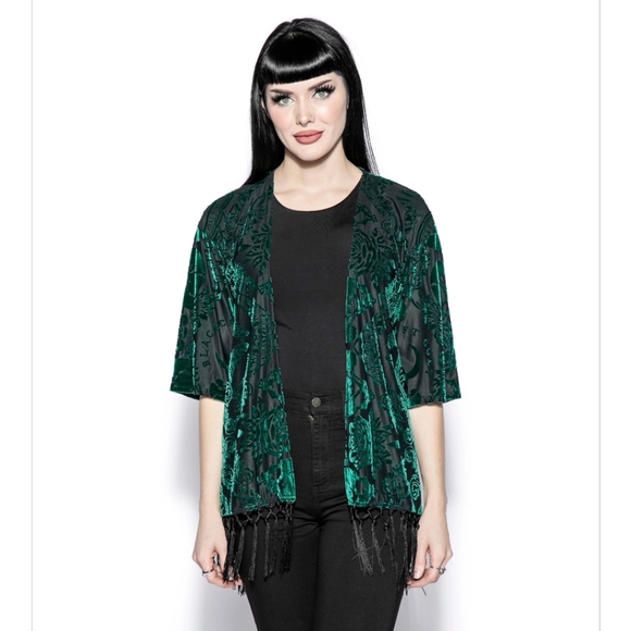 Green Baroque Velvet Kimono BCC - Picture 2 of 4